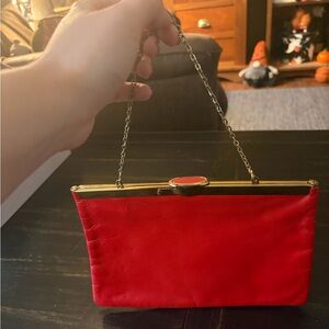 Vintage Etra Red Leather Clutch / Evening Bag